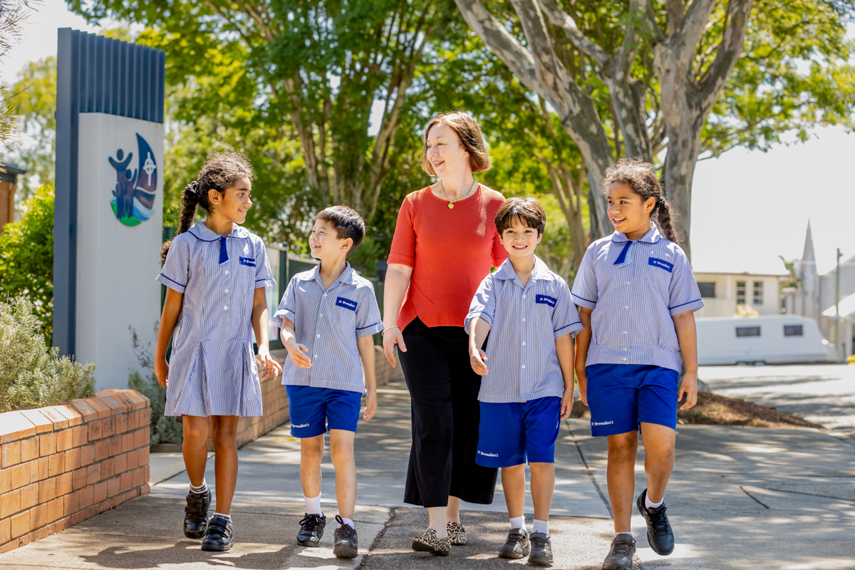 Principal with students